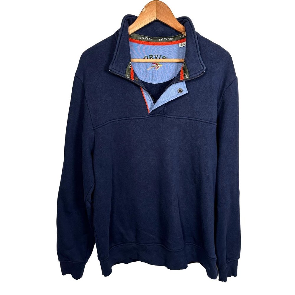 Orvis Mens Pullover Sweatshirt Top Long Sleeve Navy Blue Medium Cotton Blend